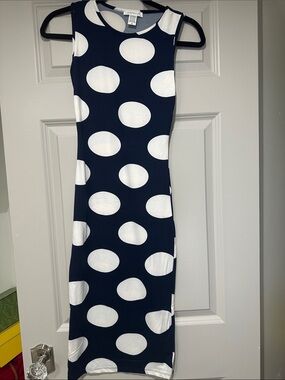 Capelli of New York Navy & White Polka Dot Midi Dress